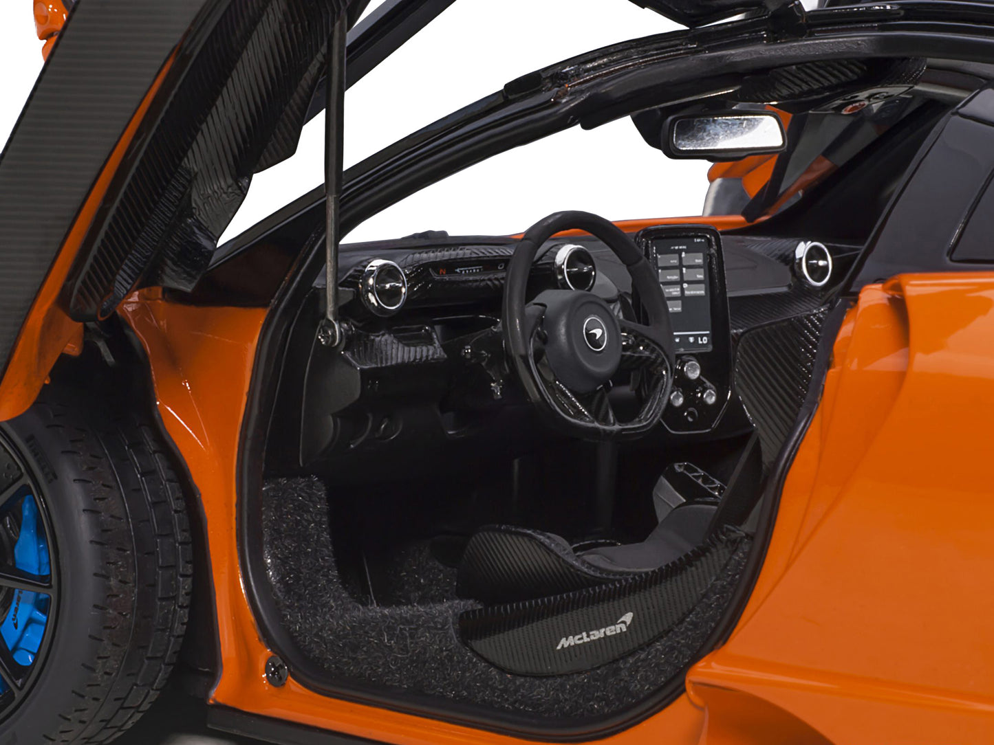 Mclaren Senna Trophy Mira Orange and Black with Carbon Accents 1/18 Model Car by Autoart-DiecastModeler.com