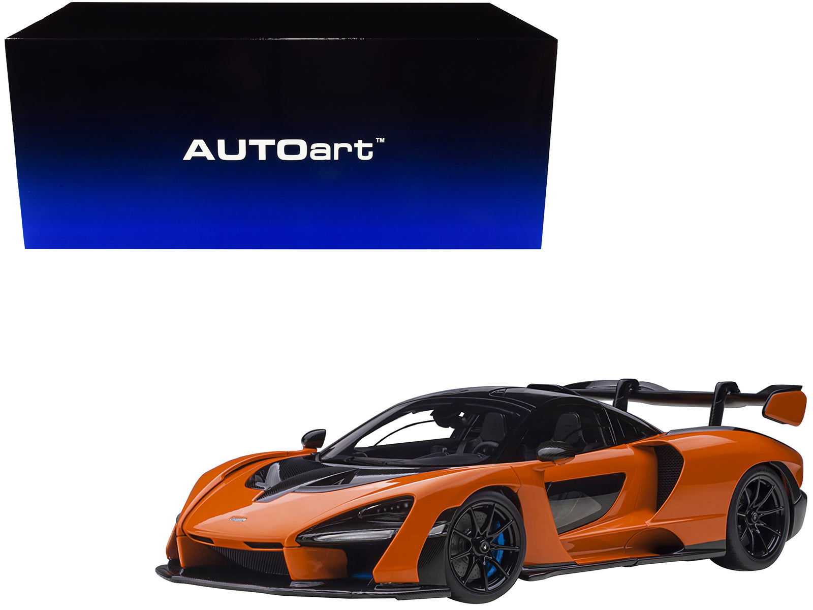 Mclaren Senna Trophy Mira Orange and Black with Carbon Accents 1/18 Model Car by Autoart-DiecastModeler.com