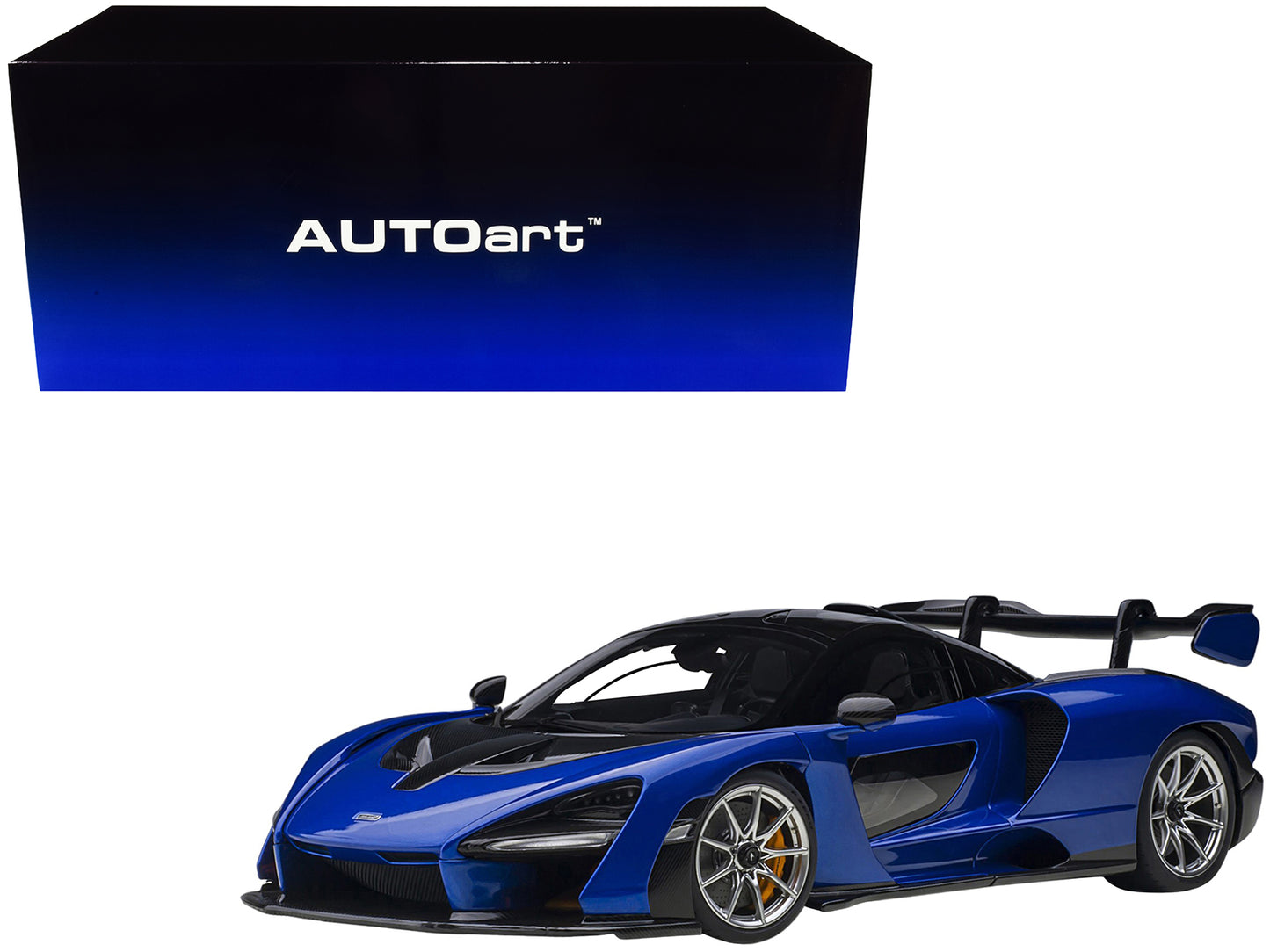 Mclaren Senna Trophy Kyanos Blue and Black with Carbon Accents 1/18 Model Car by Autoart-DiecastModeler.com