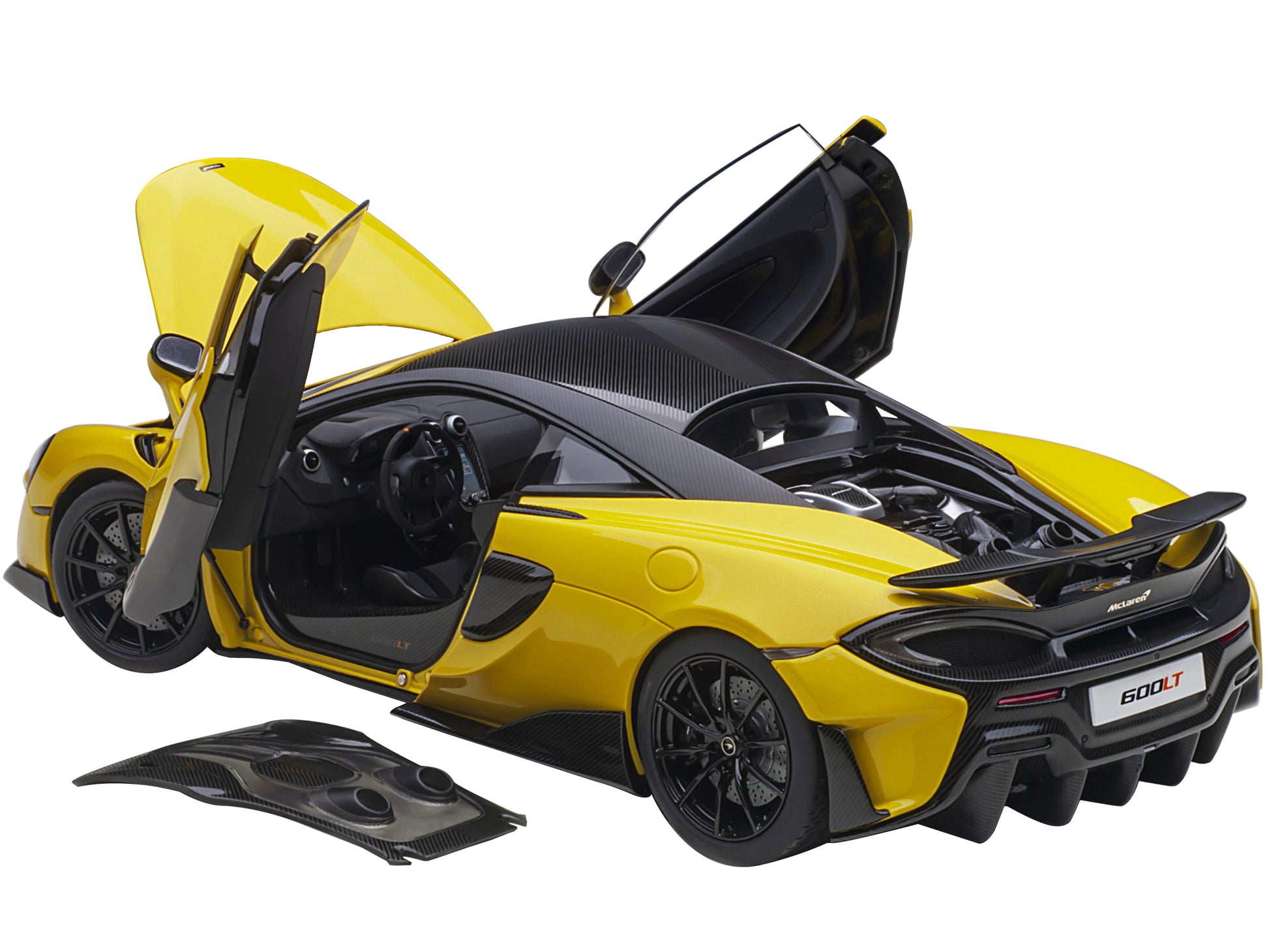 Mclaren 600LT Sicilian Yellow and Carbon 1/18 Model Car by Autoart-DiecastModeler.com