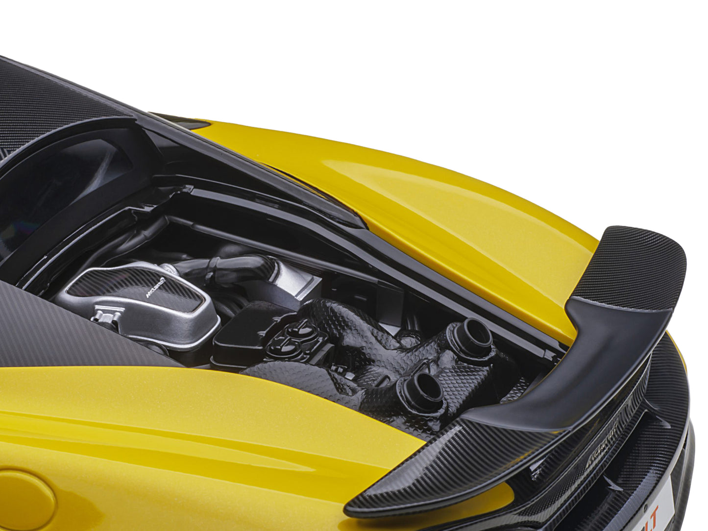 Mclaren 600LT Sicilian Yellow and Carbon 1/18 Model Car by Autoart-DiecastModeler.com