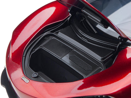McLaren Speedtail Volcano Red Metallic with Black Top and Suitcase Accessories 1/18 Model Car by Autoart-DiecastModeler.com