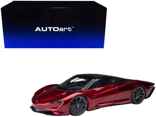 McLaren Speedtail Volcano Red Metallic with Black Top and Suitcase Accessories 1/18 Model Car by Autoart-DiecastModeler.com