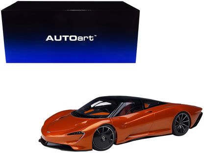 McLaren Speedtail Volcano Orange Metallic with Black Top and Suitcase Accessories 1/18 Model Car by Autoart-DiecastModeler.com