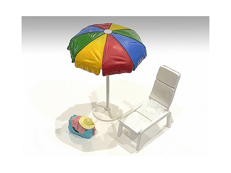"Beach Girls" Accessories (Beach Chair and Beach Umbrella and Duffle Bag) for 1/18 Scale Models by American Diorama-DiecastModeler.com