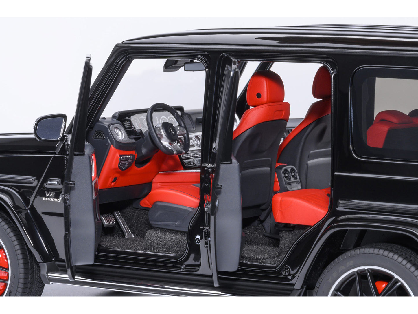 2019 Mercedes-Benz AMG G63 Black with Red Interior 1/18 Model Car by Autoart
