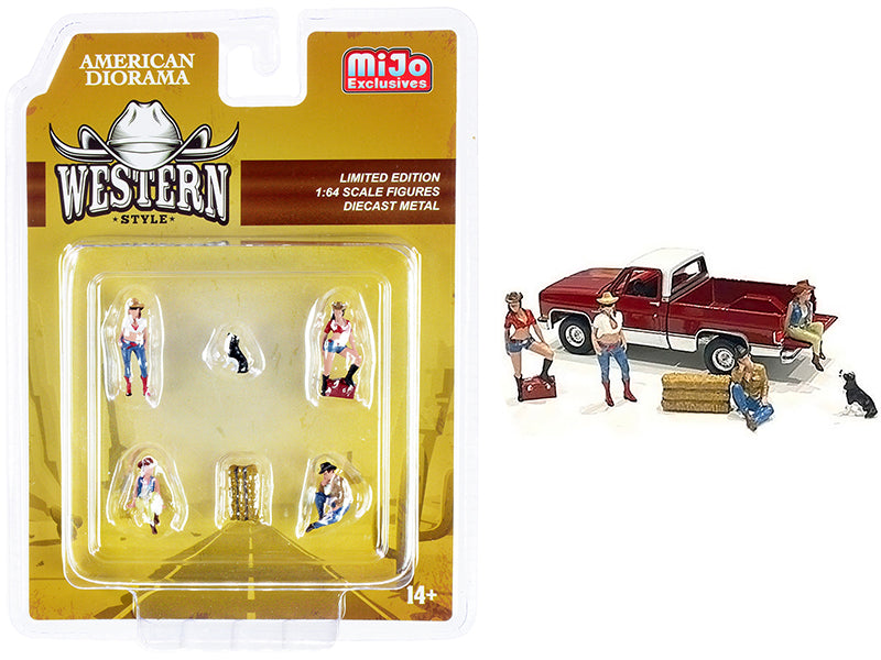 "Western Style" 6 piece Diecast Set (4 Figurines and 2 Accessories) for 1/64 Scale Models by American Diorama-DiecastModeler.com