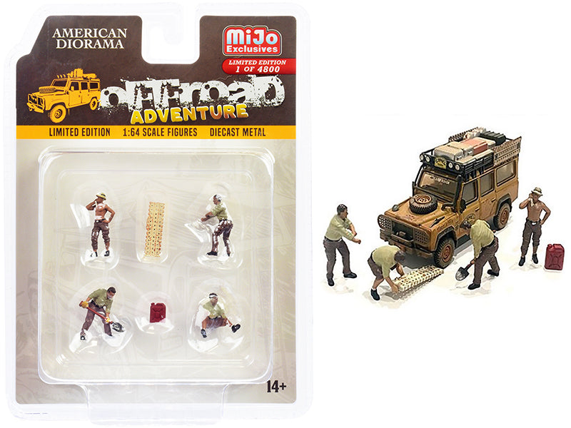"Off-Road Adventure" 6 piece Diecast Set (4 Male Figurines and 2 Accessories) Limited Edition to 4800 pieces Worldwide for 1/64 Scale Models by American Diorama-DiecastModeler.com