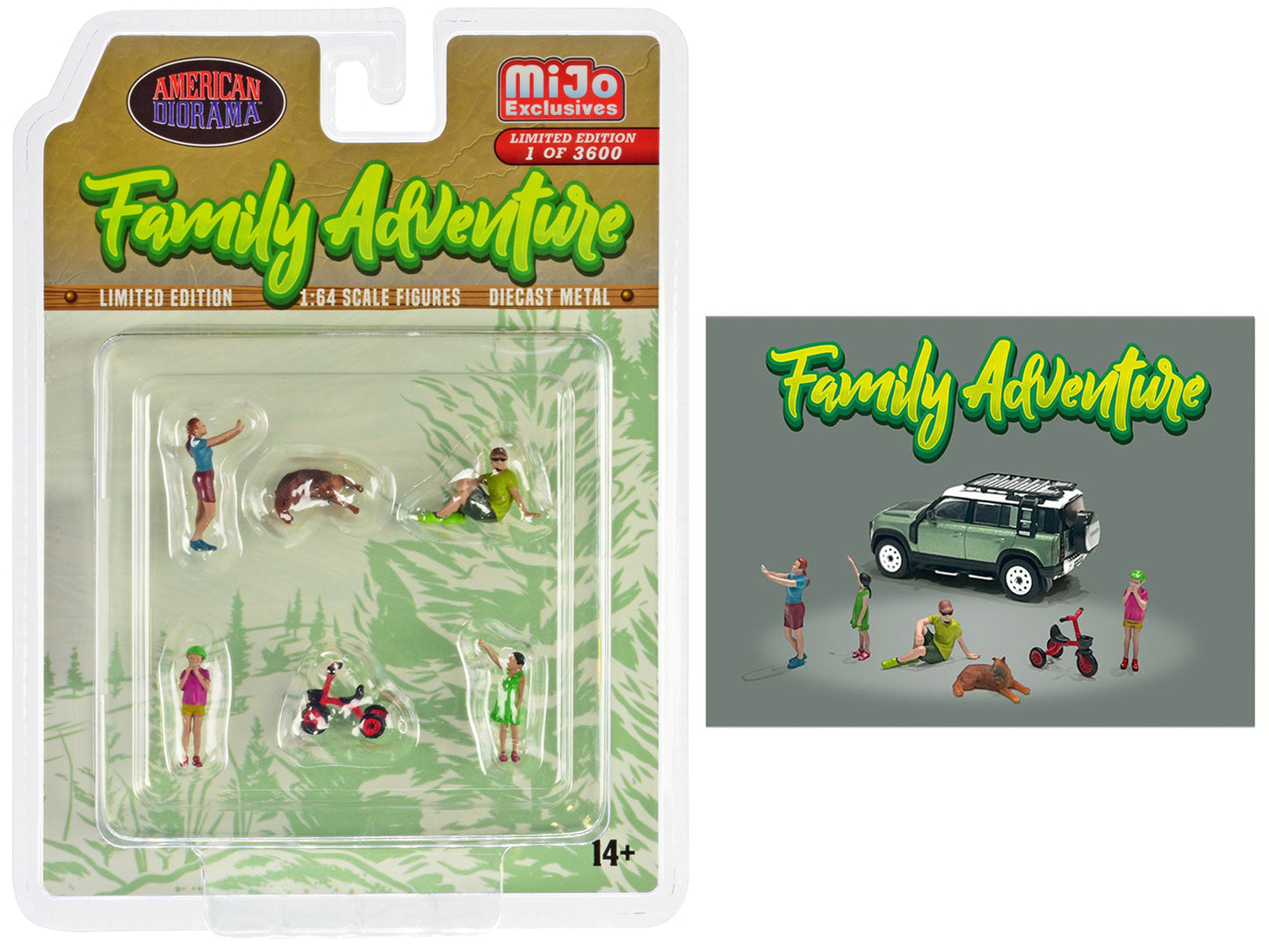 "Family Adventure" 6 piece Diecast Figure Set (4 Figures 1 Dog 1 Tricycle) Limited Edition to 3600 pieces Worldwide 1/64 Scale Models by American Diorama-DiecastModeler.com