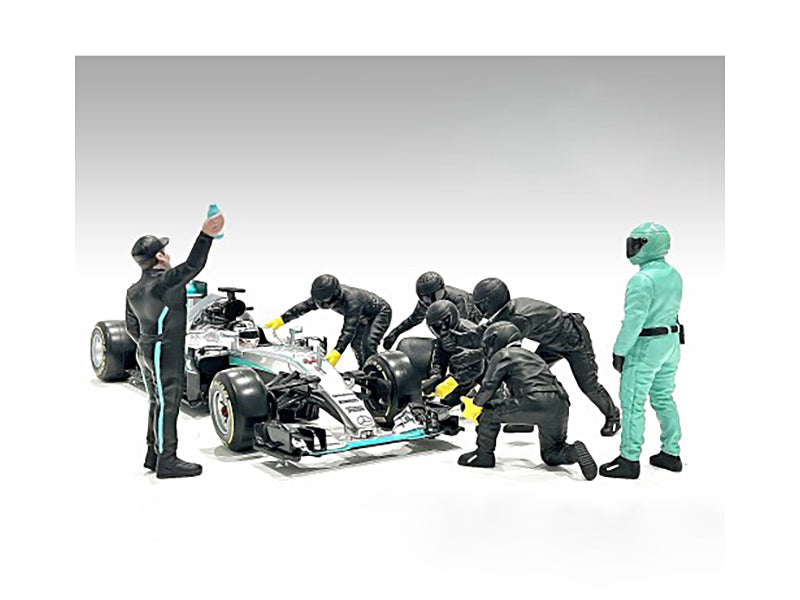 Formula One F1 Pit Crew 7 Figure Set Team Black Release III for 1/18 Scale Models by American Diorama-DiecastModeler.com