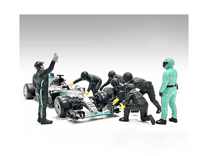 Formula One F1 Pit Crew 7 Figure Set Team Black Release III for 1/18 Scale Models by American Diorama-DiecastModeler.com