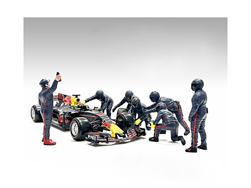 Formula One F1 Pit Crew 7 Figure Set Team Blue Release III for 1/18 Scale Models by American Diorama-DiecastModeler.com