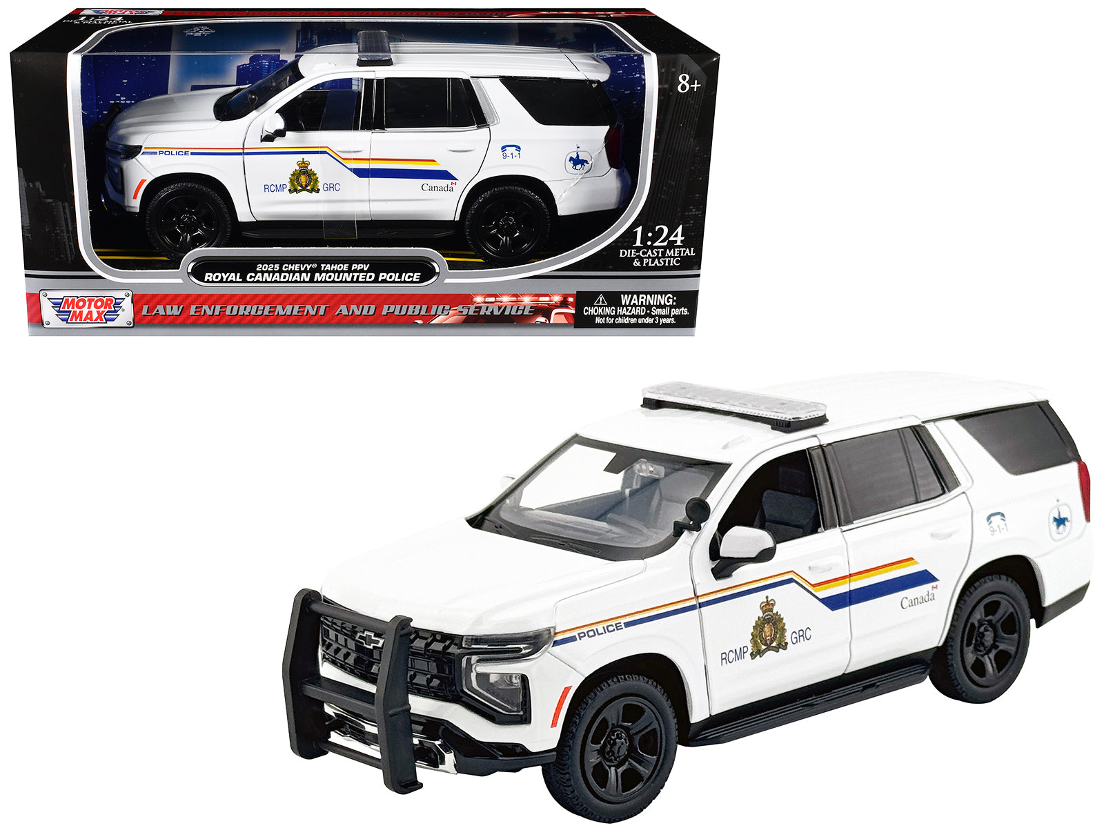 2025 Chevrolet Tahoe PPV with Light Bar "RCMP Royal Canadian Mounted Police" White "Law Enforcement and Public Service" Series 1/24 Diecast Model Car by Motormax-DiecastModeler.com