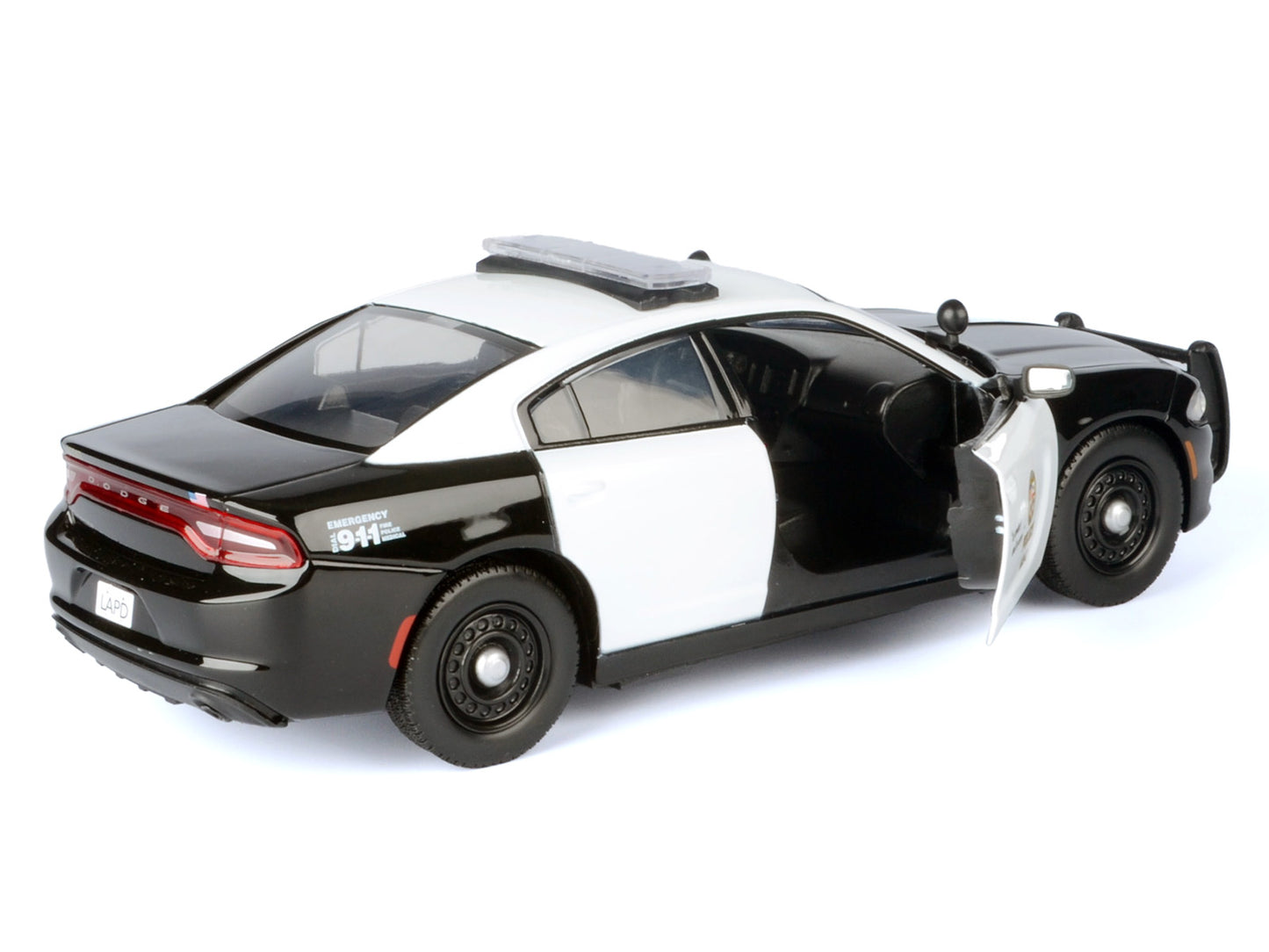 2023 Dodge Charger Pursuit Police Car "LAPD (Los Angeles Police Department)" Black and White "Law Enforcement and Public Service" Series 1/24 Diecast Model Car by Motormax-DiecastModeler.com