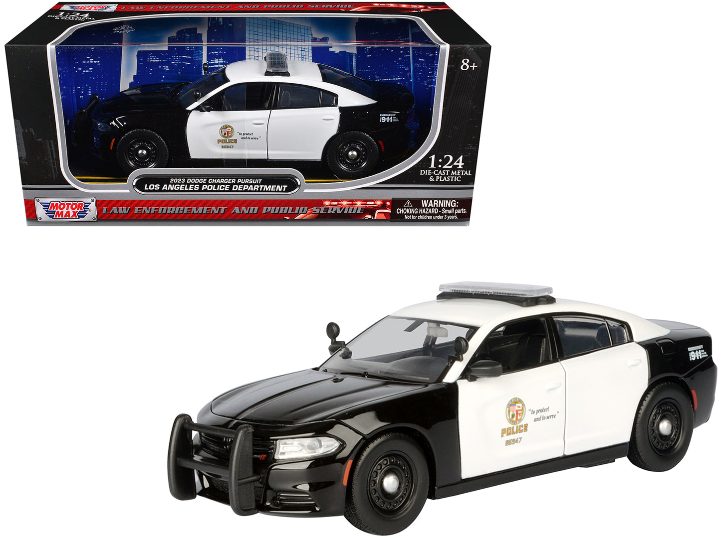 2023 Dodge Charger Pursuit Police Car "LAPD (Los Angeles Police Department)" Black and White "Law Enforcement and Public Service" Series 1/24 Diecast Model Car by Motormax-DiecastModeler.com