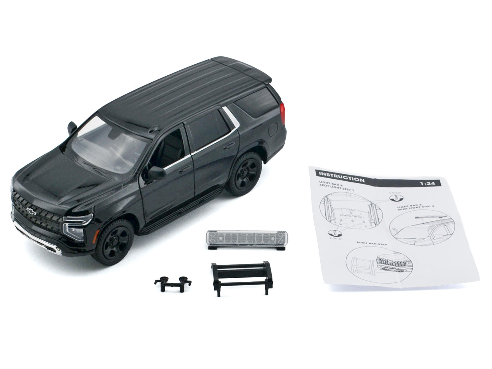 2025 Chevrolet Tahoe PPV Black "Custom Builder's Kit - Law Enforcement and Public Service" Series 1/24 Diecast Model Car by Motormax-DiecastModeler.com