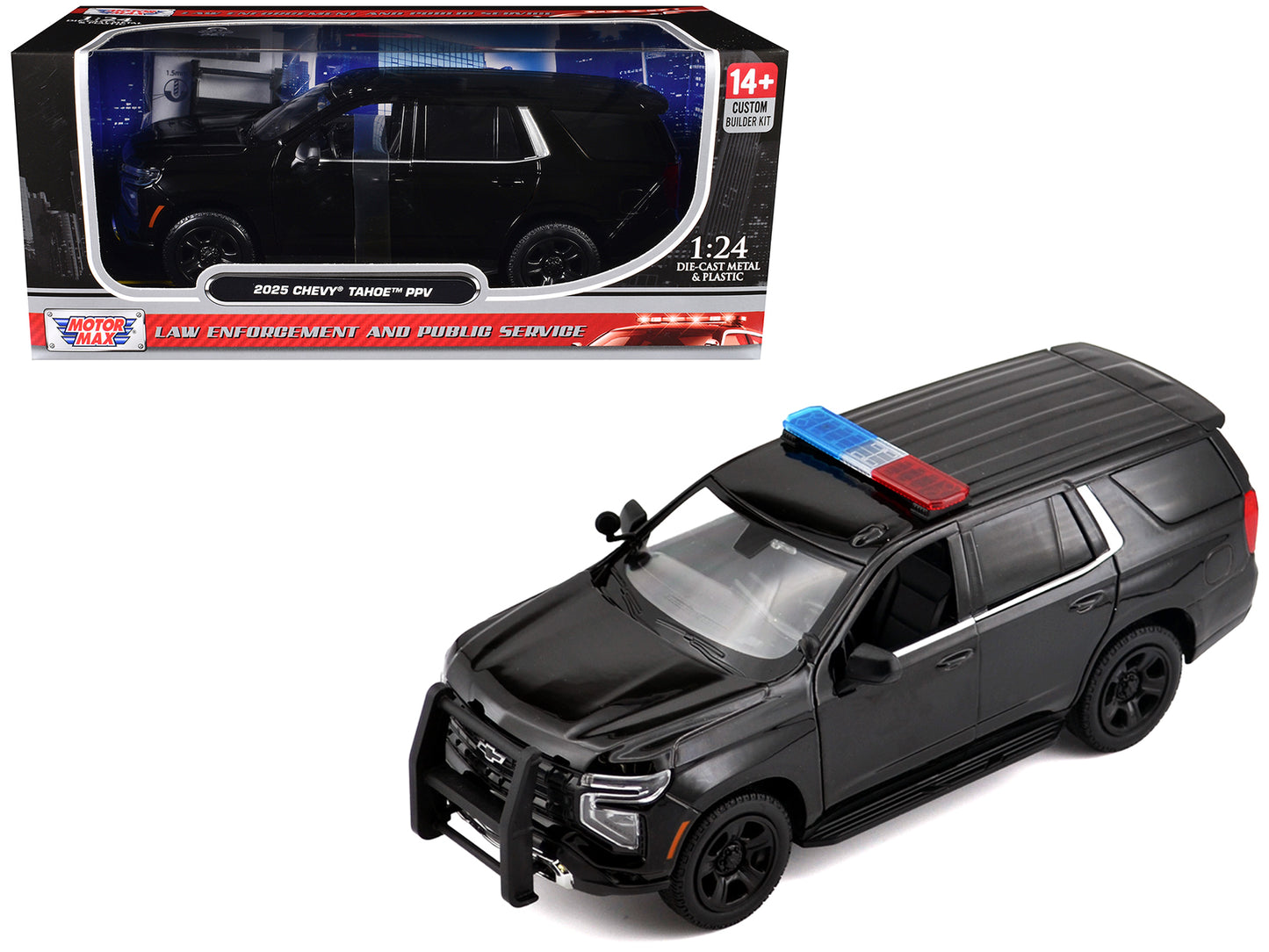 2025 Chevrolet Tahoe PPV Black "Custom Builder's Kit - Law Enforcement and Public Service" Series 1/24 Diecast Model Car by Motormax-DiecastModeler.com