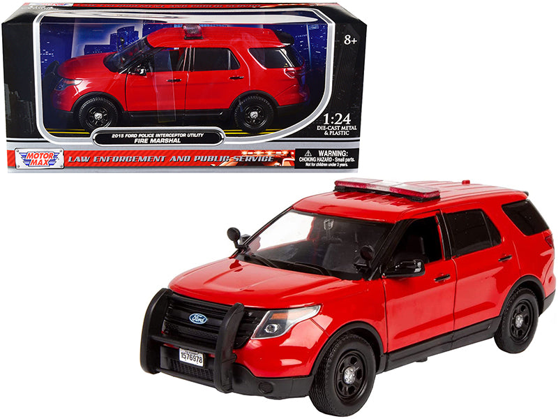 2015 Ford Police Interceptor Utility "Fire Marshal" Plain Red 1/24 Diecast Model Car by Motormax-DiecastModeler.com