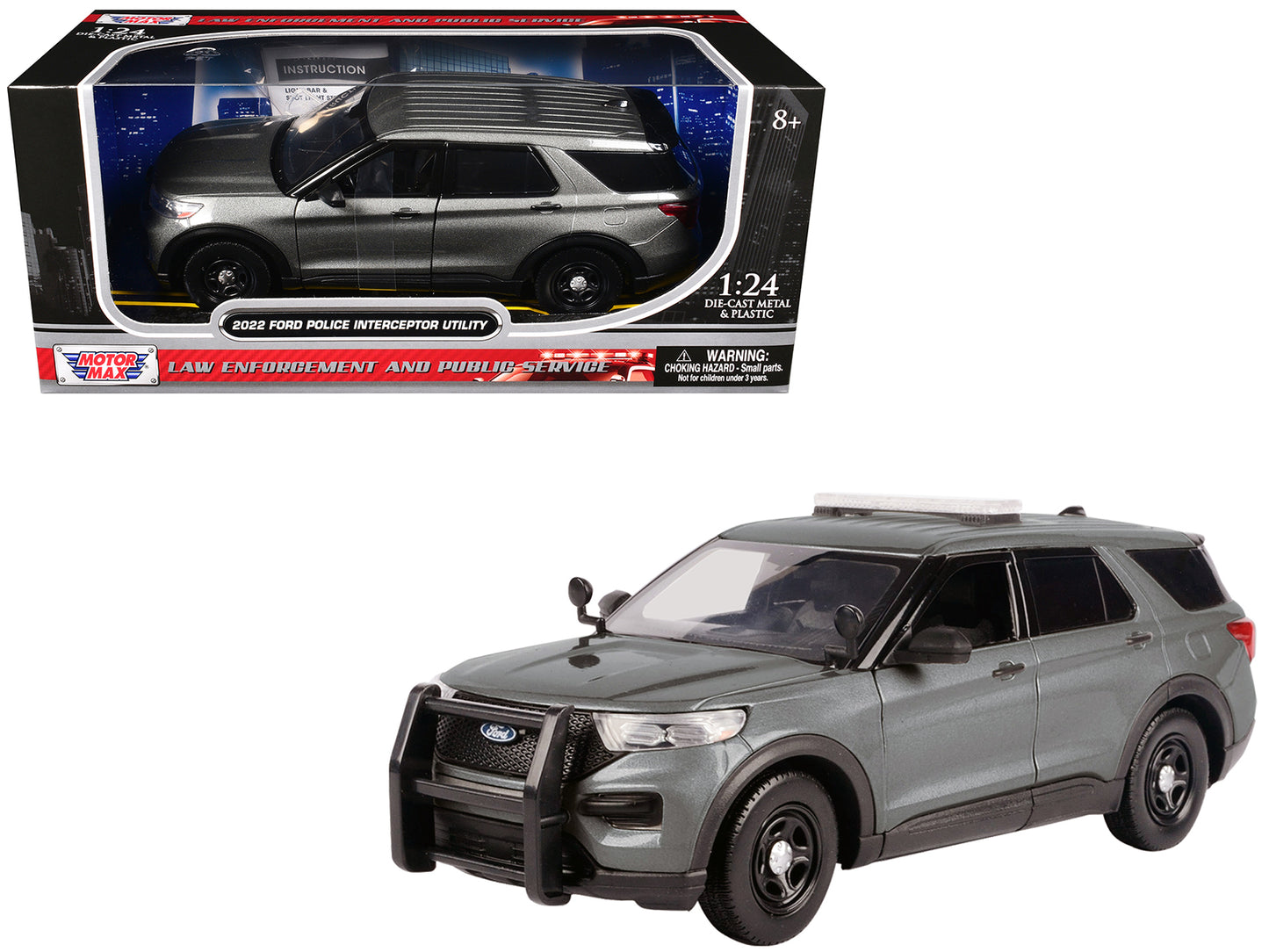2022 Ford Police Interceptor Utility Unmarked Gray Metallic "Builder's Kit" "Law Enforcement and Public Service" Series 1/24 Diecast Model Car by Motormax-DiecastModeler.com