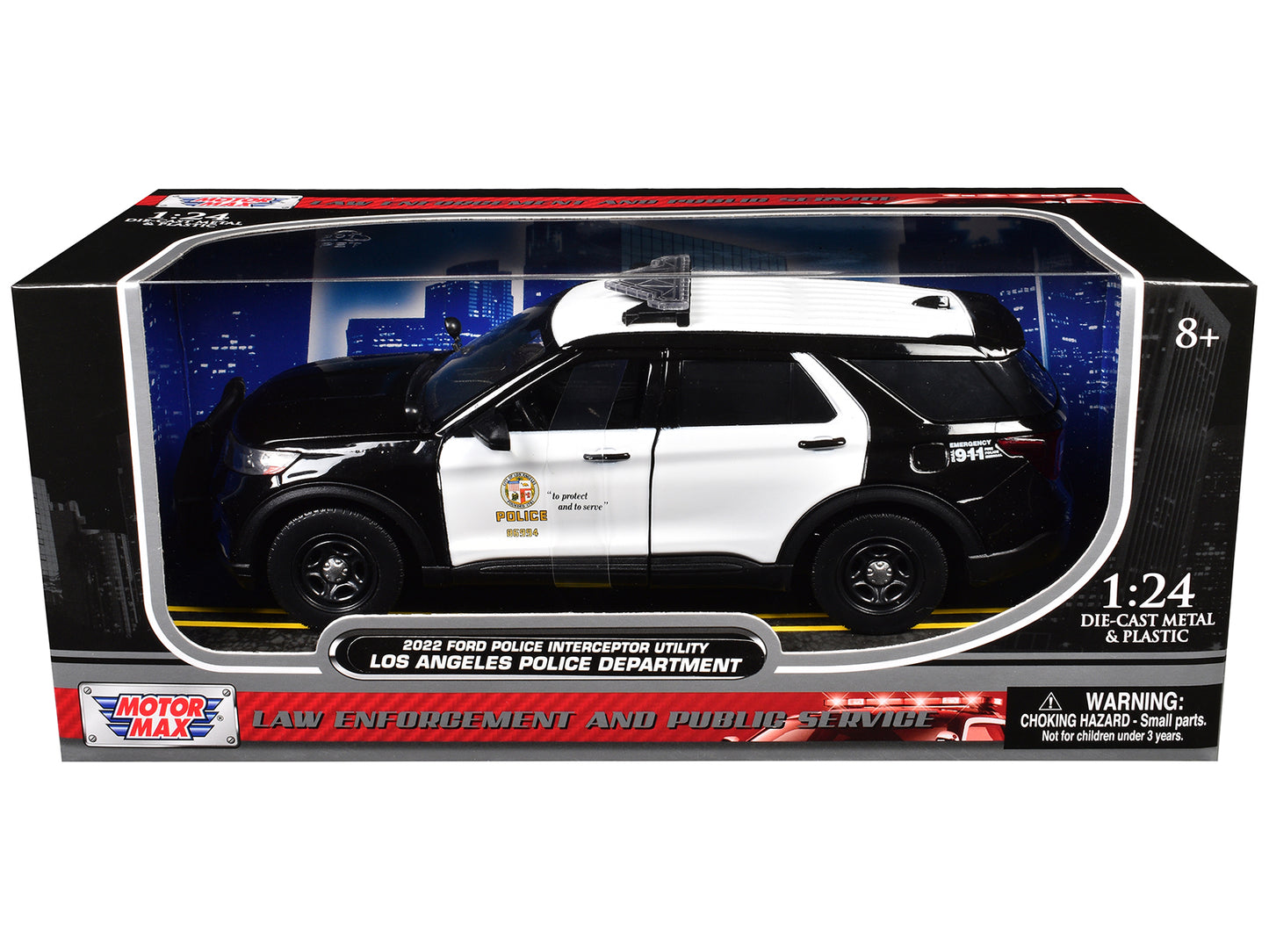 2022 Ford Police Interceptor Utility "Los Angeles Police Department" Black and White "Law Enforcement and Public Service" Series 1/24 Diecast Model Car by Motormax