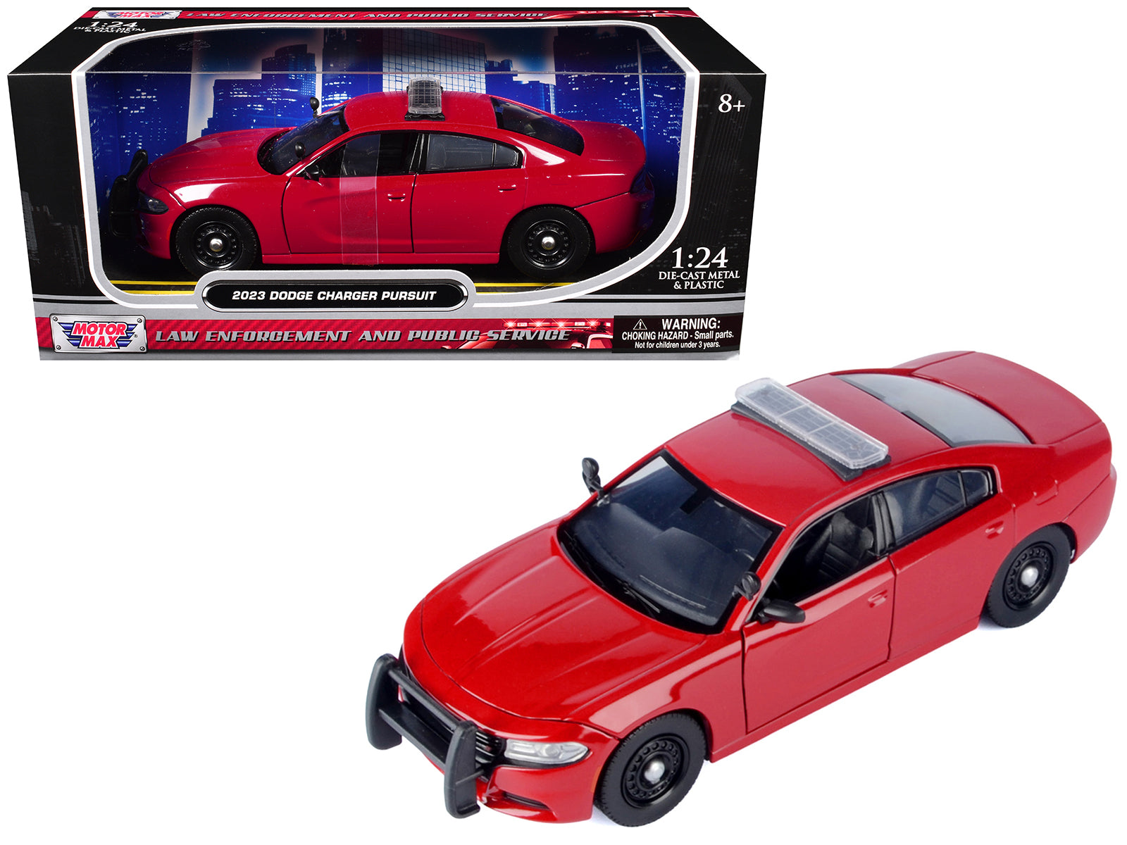 2023 Dodge Charger Pursuit Police Car Red "Law Enforcement and Public Service" Series 1/24 Diecast Model Car by Motormax-DiecastModeler.com