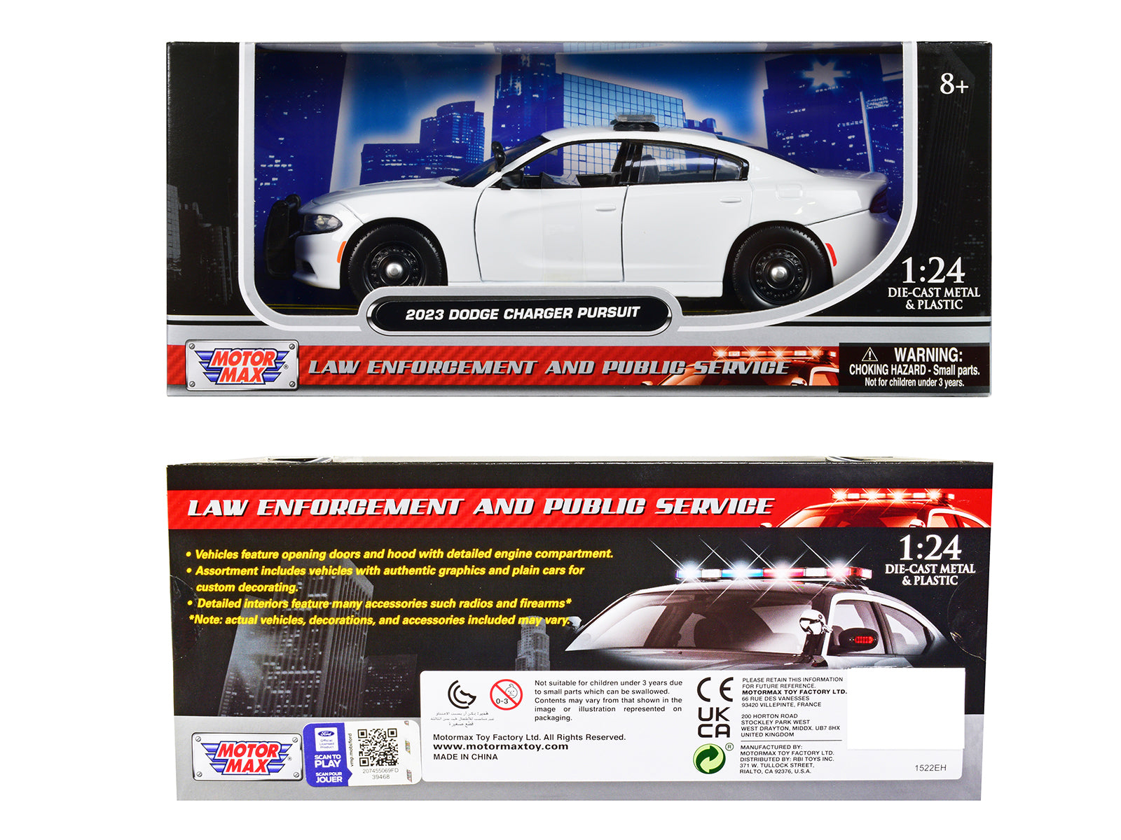 2023 Dodge Charger Pursuit Police Car Plain White "Law Enforcement and Public Service" Series 1/24 Diecast Model Car by Motormax-DiecastModeler.com