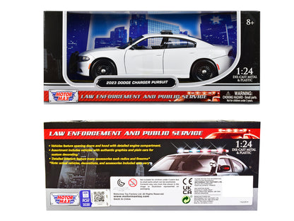 2023 Dodge Charger Pursuit Police Car Plain White "Law Enforcement and Public Service" Series 1/24 Diecast Model Car by Motormax-DiecastModeler.com