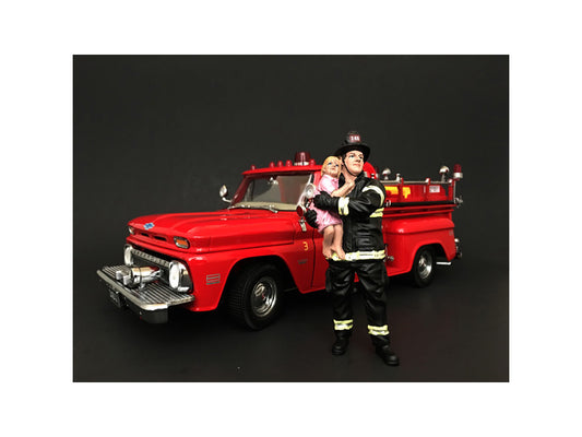Firefighter Saving Life with Baby Figurine / Figure For 1:18 Models by American Diorama-DiecastModeler.com