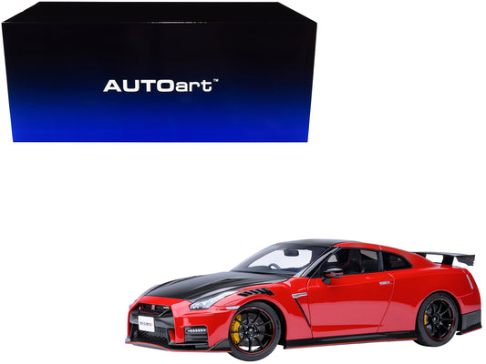 2022 Nissan GT-R (R35) Nismo Special Edition RHD (Right Hand Drive) Vibrant Red with Carbon Hood and Top 1/18 Model Car by Autoart-DiecastModeler.com