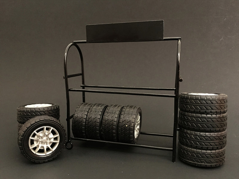 Metal Tire Rack with Rims and Tires for 1/24 Scale Models by American Diorama-DiecastModeler.com