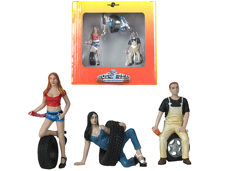 Val, Andie and Derek Tire Brigade 3 piece Figurine Set 1/24 by Motorhead Miniatures-DiecastModeler.com
