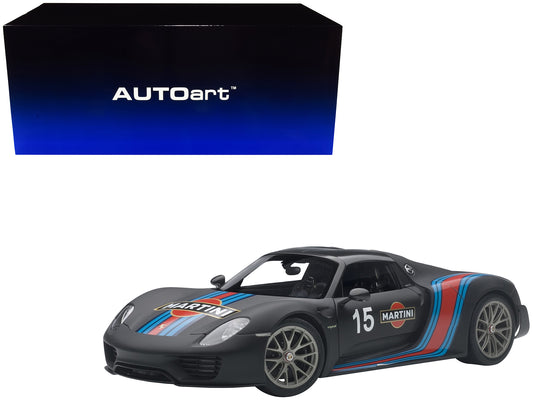 Porsche 918 Spyder Weissach Package Black/ Martini Livery #15 1/18 Model Car  by Autoart-DiecastModeler.com