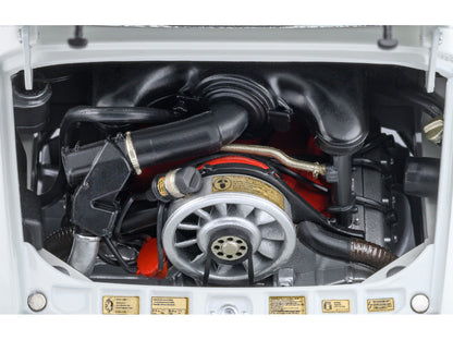 Porsche 911 Carrera 2.7 RS "The Circuit Wolf" White with Red Stripes and Wheels with Hood Graphics 1/18 Model Car by Autoart