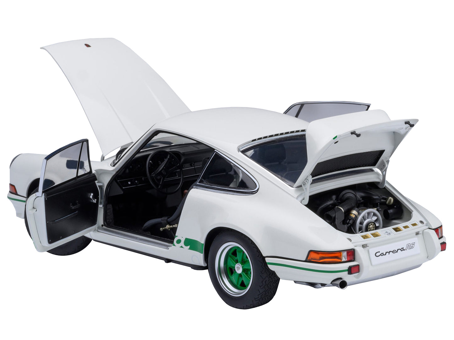 Porsche 911 Carrera 2.7 RS Grand Prix White with Green Stripes and Wheels 1/18 Model Car by Autoart