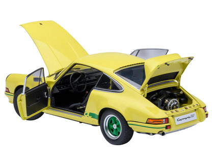 Porsche 911 Carrera 2.7 RS Light Yellow with Green Stripes and Wheels 1/18 Model Car by Autoart