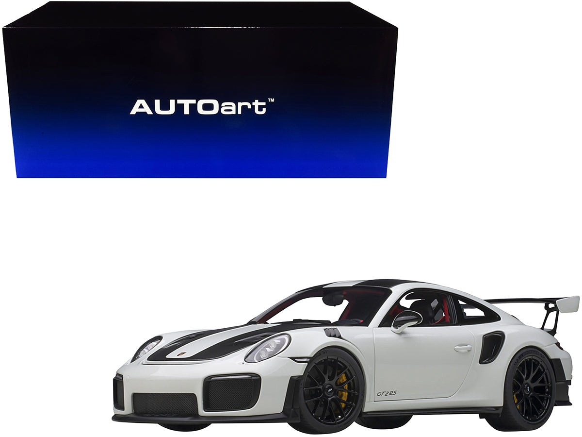 Porsche 911 (991.2) GT2 RS Weissach Package White with Carbon Stripes 1/18 Model Car by Autoart-DiecastModeler.com