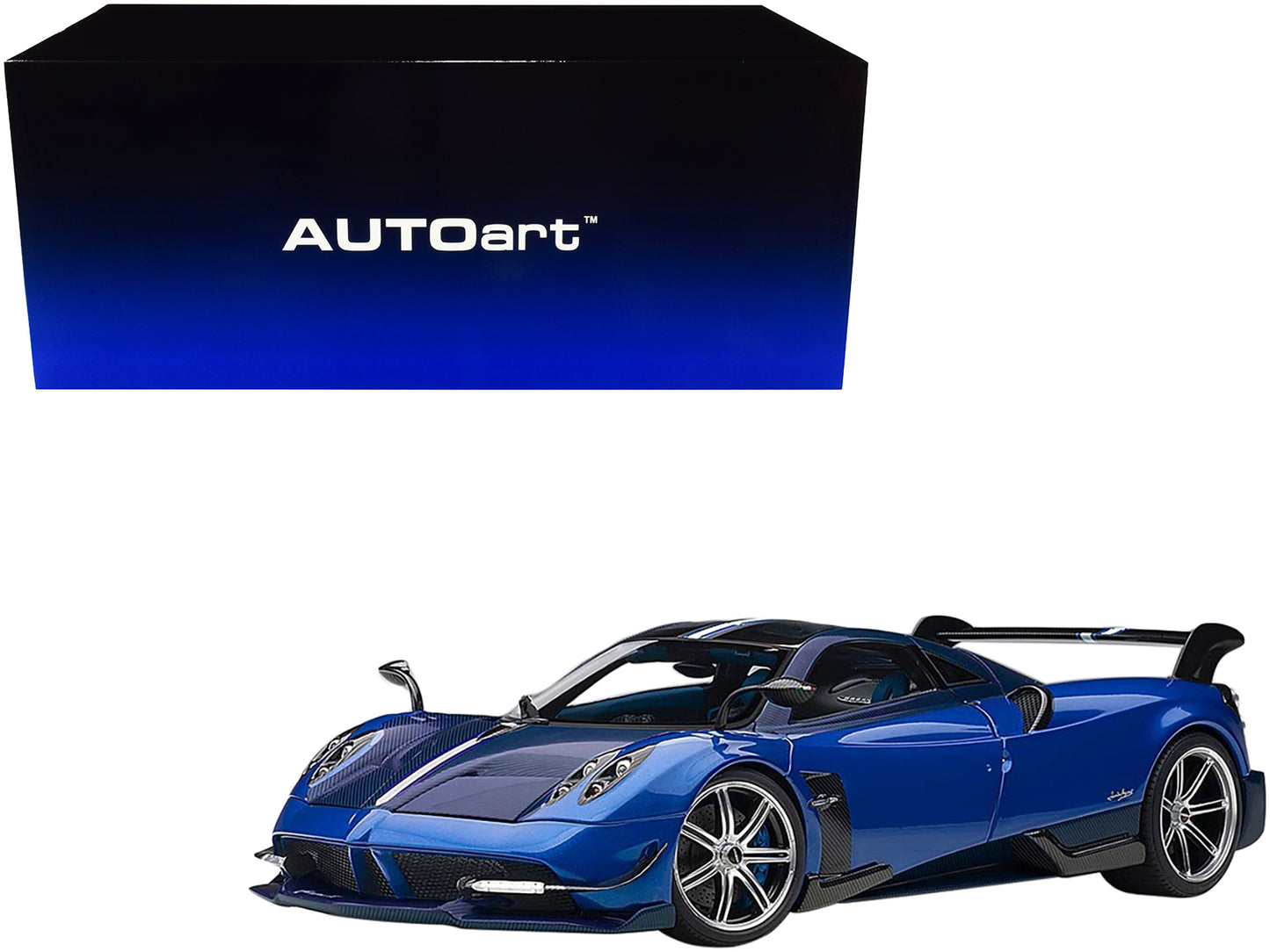 Pagani Huayra BC Blu Francia / Candy Blue Metallic with Carbon Accents 1/18 Model Car by Autoart-DiecastModeler.com