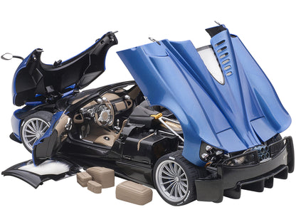 Pagani Huayra Roadster Blue Tricolore Carbon Fiber with Black Top with Luggage Set 1/18 Model Car by Autoart-DiecastModeler.com