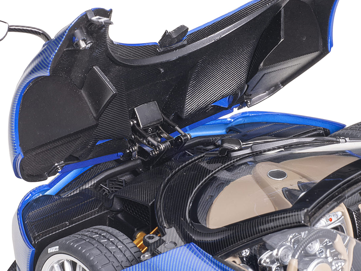 Pagani Huayra Roadster Blue Tricolore Carbon Fiber with Black Top with Luggage Set 1/18 Model Car by Autoart-DiecastModeler.com