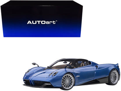 Pagani Huayra Roadster Blue Tricolore Carbon Fiber with Black Top with Luggage Set 1/18 Model Car by Autoart-DiecastModeler.com