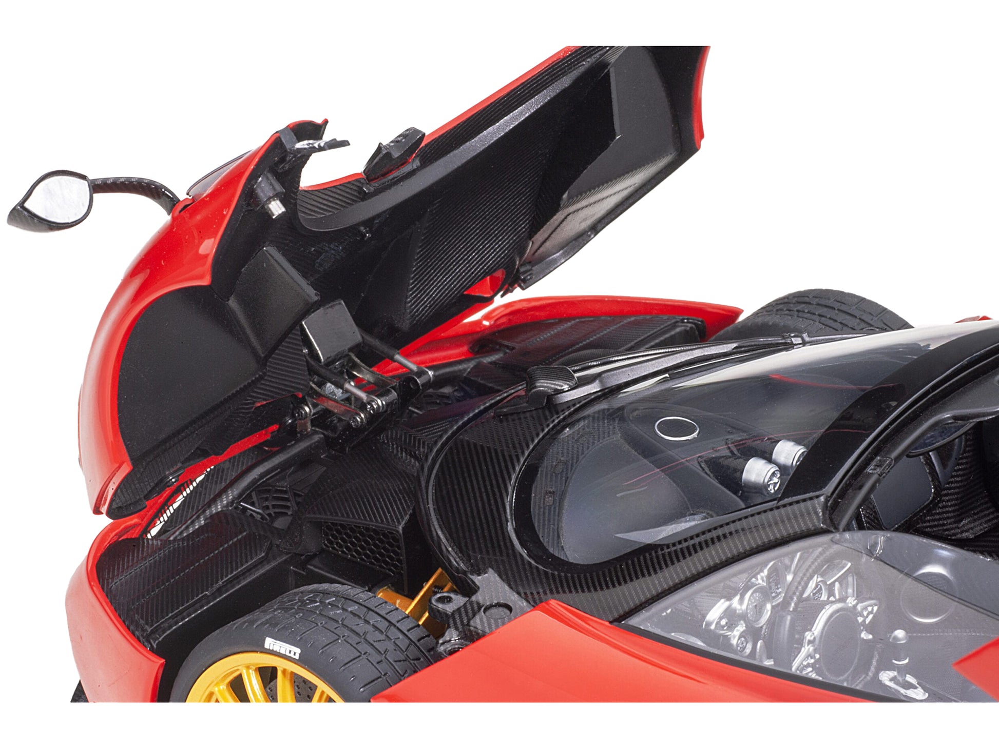 Pagani Huayra Roadster Rosso Monza Red and Carbon with Luggage Set 1/18 Model Car by Autoart-DiecastModeler.com