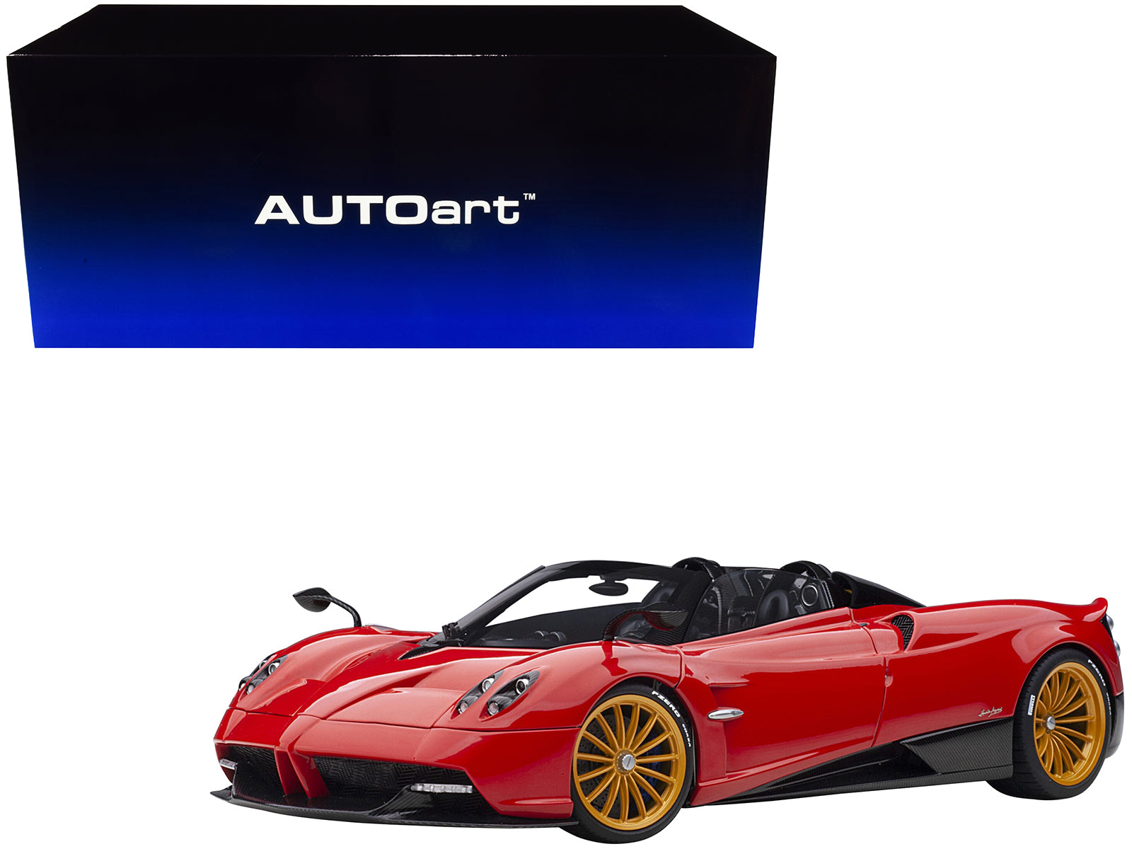 Pagani Huayra Roadster Rosso Monza Red and Carbon with Luggage Set 1/18 Model Car by Autoart-DiecastModeler.com