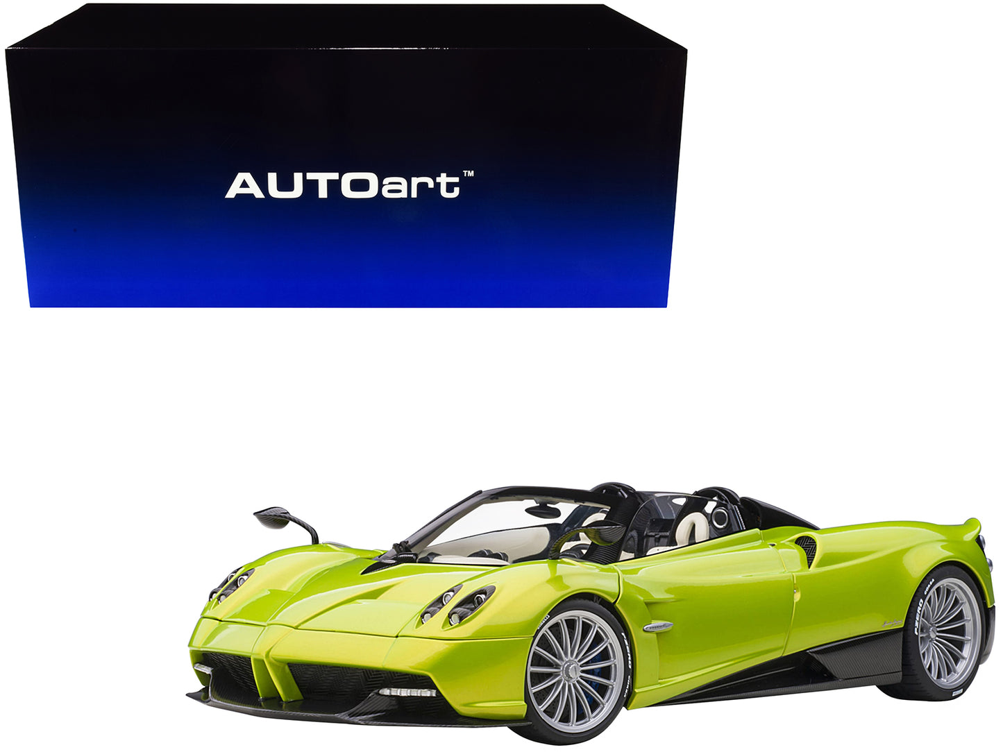 Pagani Huayra Roadster Verde Firenze Green Metallic and Carbon with Luggage Set 1/18 Model Car by Autoart-DiecastModeler.com
