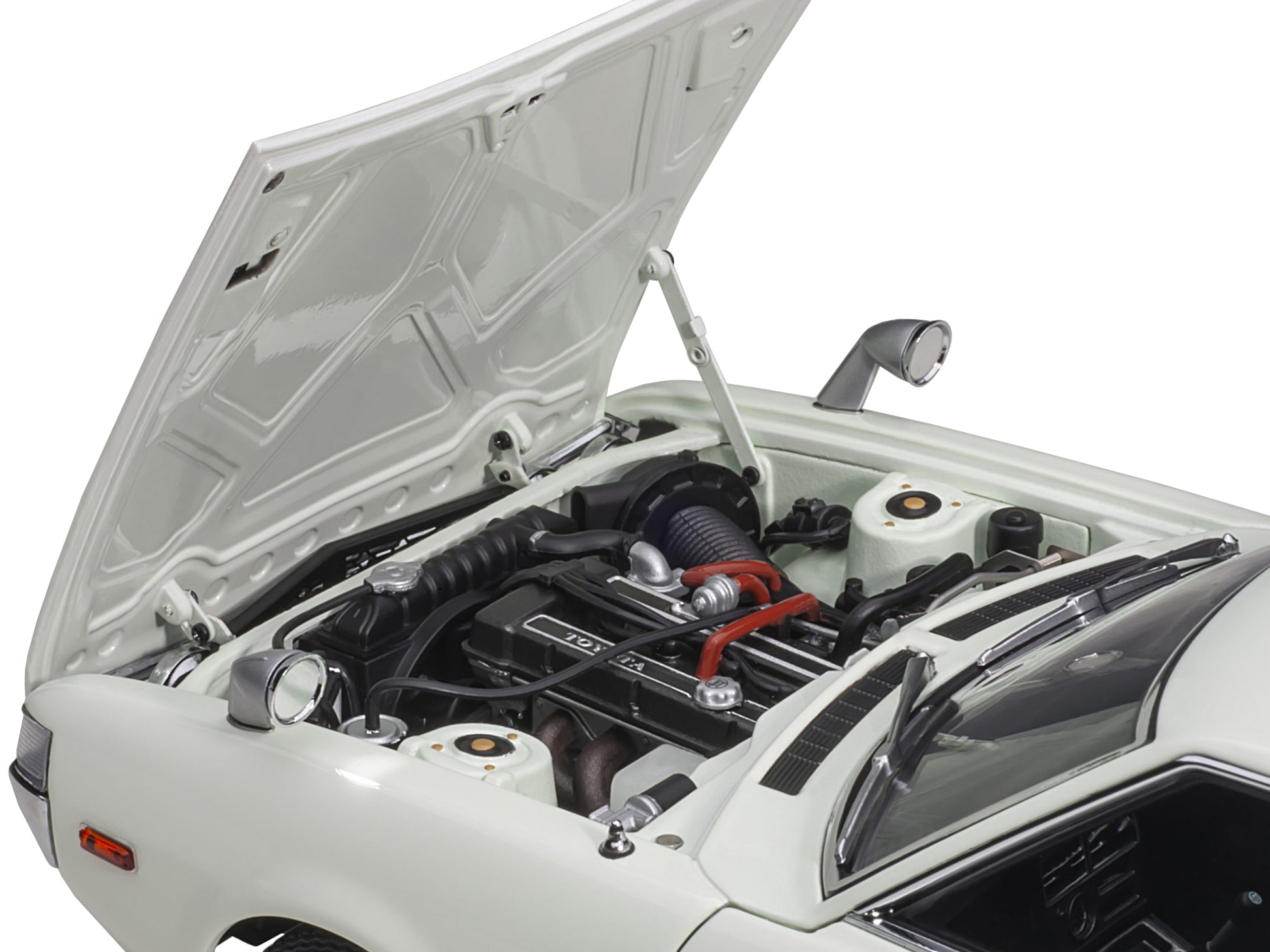 1973 Toyota Celica Liftback 2000GT (RA25) RHD (Right Hand Drive) White with Red and Black Stripes 1/18 Model Car by Autoart-DiecastModeler.com