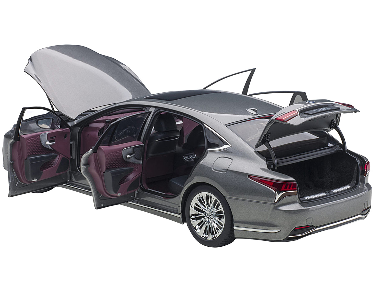 Lexus LS500h Manganese Luster Gray Metallic with Crimson and Black Interior 1/18 Model Car by Autoart-DiecastModeler.com