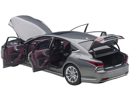 Lexus LS500h Manganese Luster Gray Metallic with Crimson and Black Interior 1/18 Model Car by Autoart-DiecastModeler.com