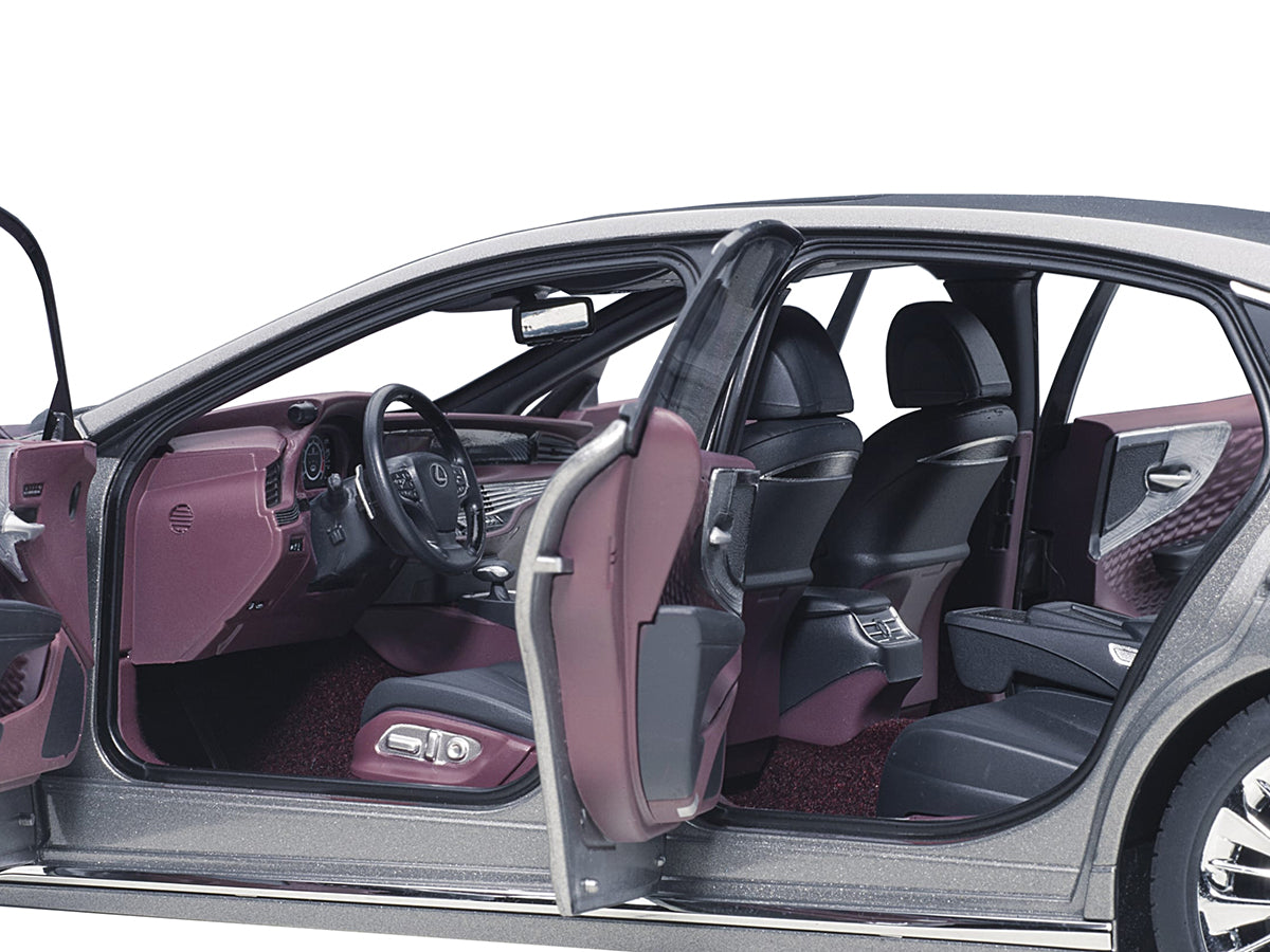 Lexus LS500h Manganese Luster Gray Metallic with Crimson and Black Interior 1/18 Model Car by Autoart-DiecastModeler.com