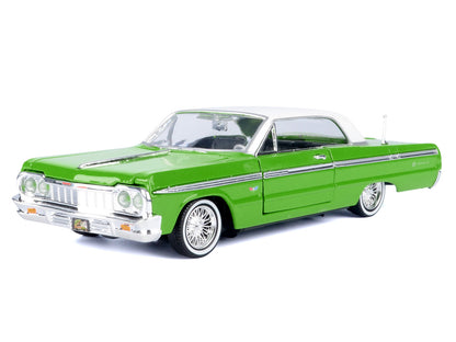 1964 Chevrolet Impala Lowrider Hard Top Green with White Top "Get Low" Series 1/24 Diecast Model Car by Motormax