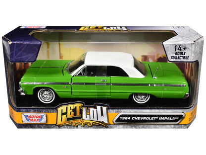 1964 Chevrolet Impala Lowrider Hard Top Green with White Top "Get Low" Series 1/24 Diecast Model Car by Motormax