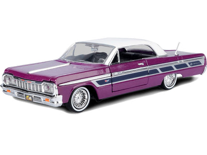 1964 Chevrolet Impala Lowrider Hard Top Purple Metallic with White Top "Get Low" Series 1/24 Diecast Model Car by Motormax